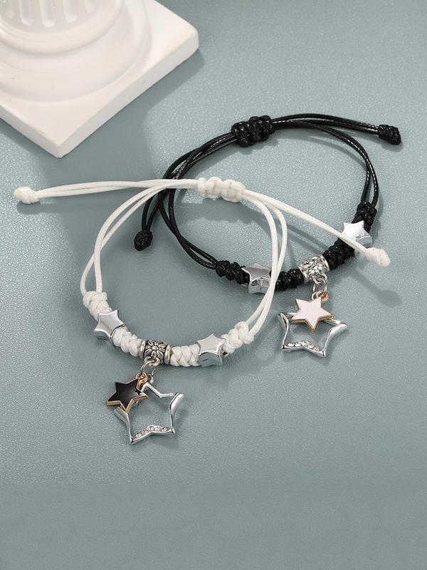 Hollow Star Decorated Couple Bracelet for 2pcs Pull Adjustable Matching Bracelet Kit Decor, Fashion All-match Y2k Jewelry for Party, Daily Clothing Decor for Girl, Gift for Girlfriends