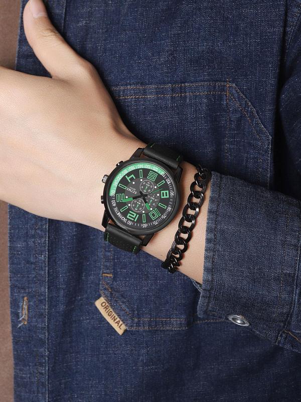 Men's Fashion Round Dial Analog Quartz Watch, Casual Sporty Wristwatch with Silicone Strap, Trendy Watch for Daily Life