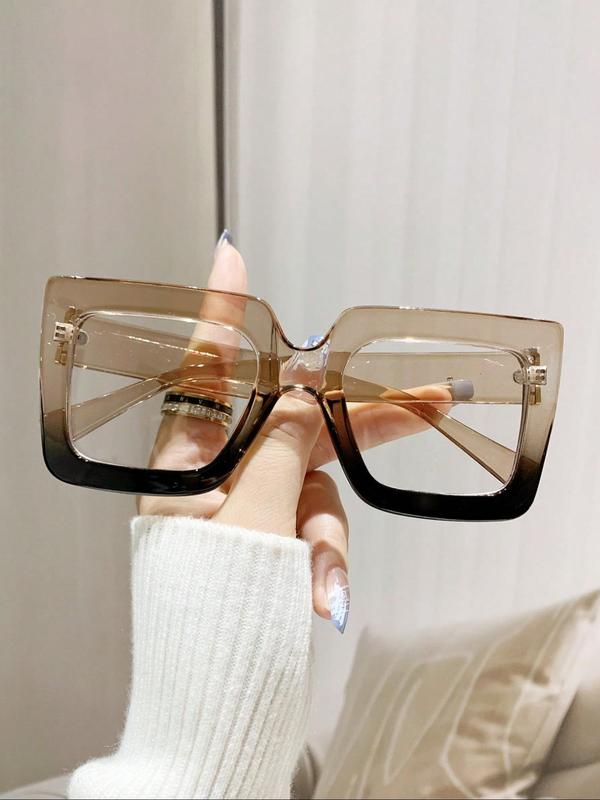 Unisex Vintage Oversized Square Frame Eyeglasses, Trendy Casual Eyeglasses for Everyday Use, Fashion Accessories for Outdoor Activities