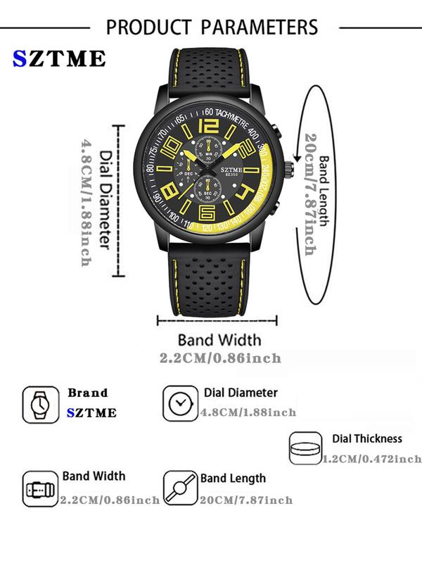 Men's Fashion Round Dial Analog Quartz Watch, Casual Sporty Wristwatch with Silicone Strap, Trendy Watch for Daily Life