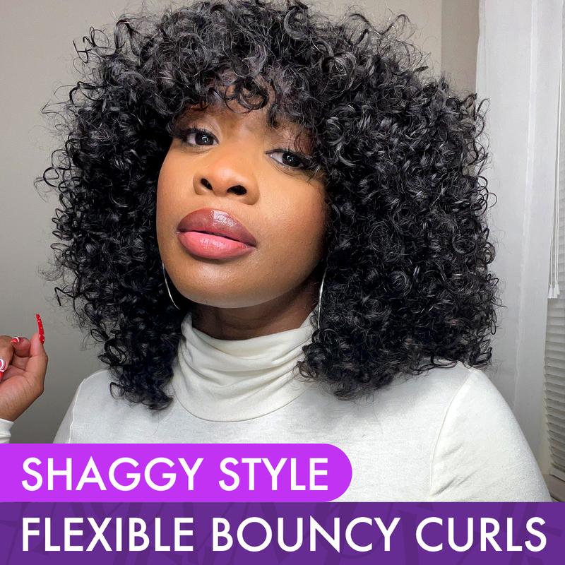 LUVME Throw On & Go Shaggy Style Funmi Curly Glueless No Lace Wig with Bangs