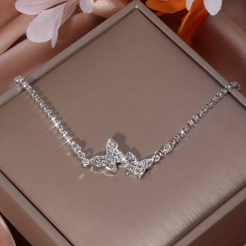 Glittering Butterfly Chain Anklet Inlaid Shiny Elegant Ankle Bracelet