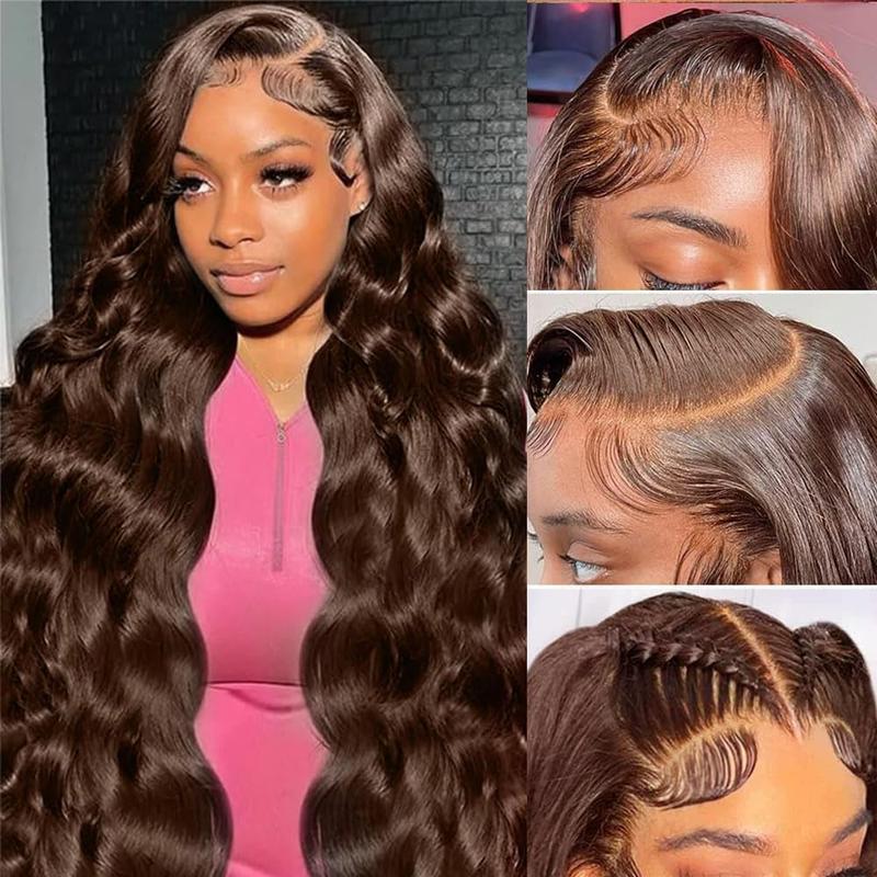 Bling Hair Fashion 13x6 Chocolate Brown Lace Front Wig Human Hair Pre Plucked HD Lace Body Wave Frontal Wigs Human Hair 4# Brown Colored Wigs Human Hair 180% Density