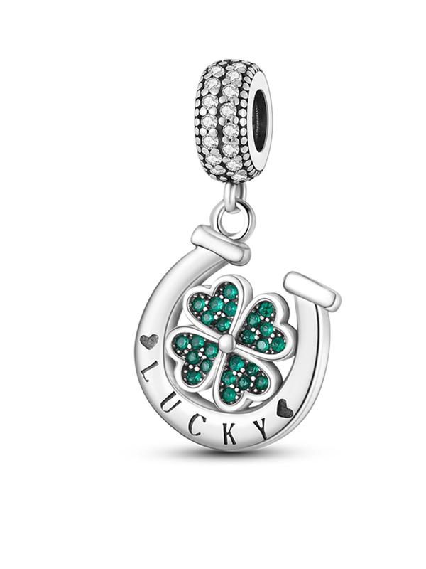 Rhinestone Decorated Clover Shaped DIY Pendant, Fashionable Pendant Charm with Letters Print for Women's Bracelet & Necklace, Trendy All-match & Exquisite DIY Jewelry for Birthday Gift