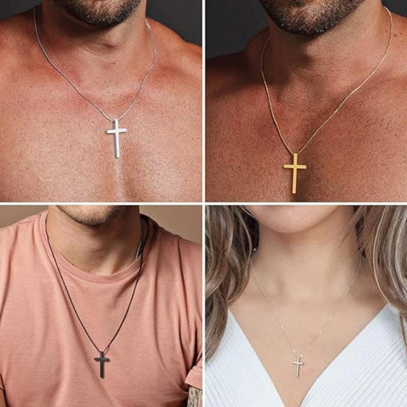 2 3 Pcs Cross Necklace for Women Men, Christmas gifts Silver Black Gold Cross Chain Necklace, Stainless Steel Cross Pendant Necklace Gifts for Men 17 Inches