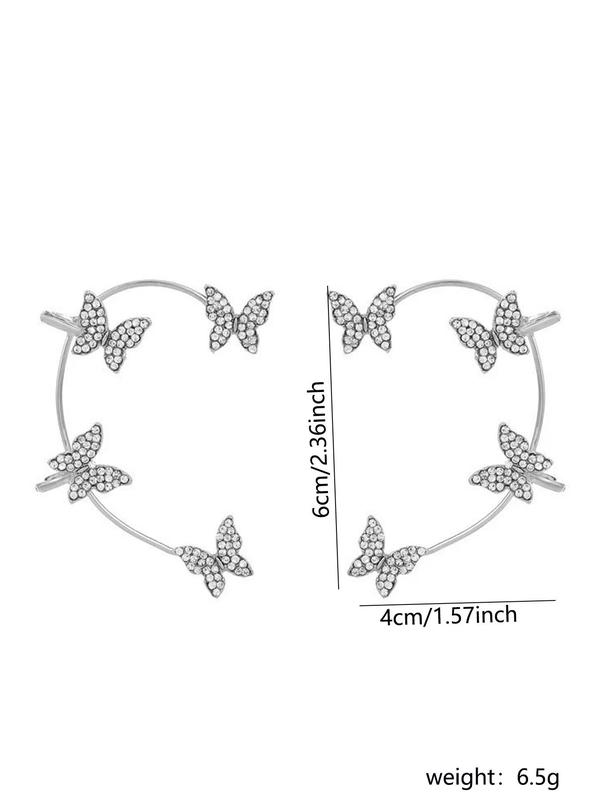 Rhinestones Butterfly Design Ear Wrap, Elegant Ear Jewelry for Women & Girls, Trendy All-match & Exquisite Jewelry for Birthday Gift Summer 2024