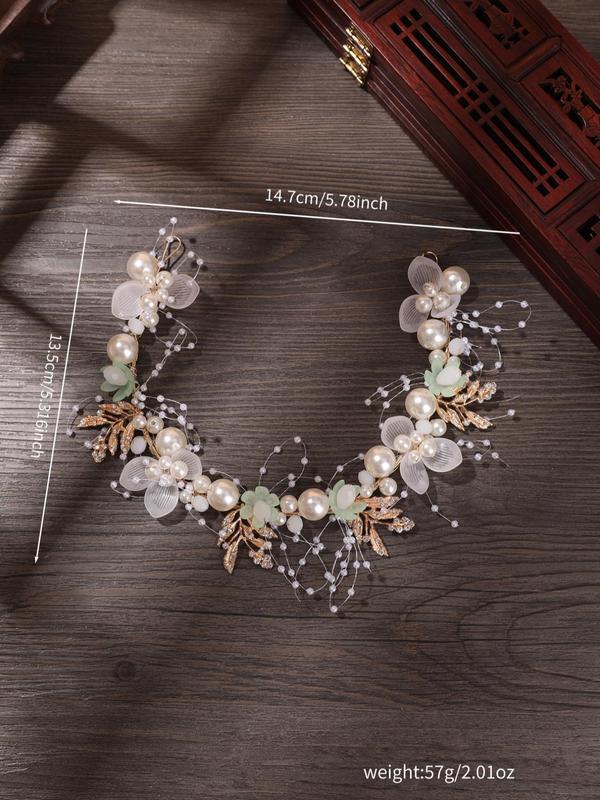 Faux Pearl Decor Flower Design Bridal Headband for Proposal Hairstyle, Elegant Simple Hair Accessories for Wedding Bridal Party, Wedding Photoshoot Props