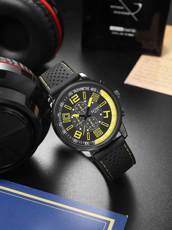 Men's Fashion Round Dial Analog Quartz Watch, Casual Sporty Wristwatch with Silicone Strap, Trendy Watch for Daily Life