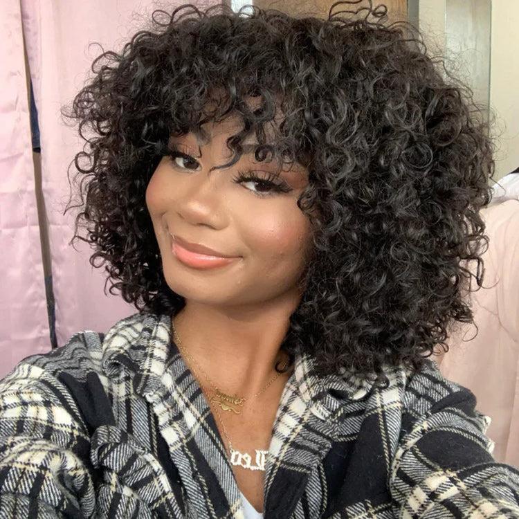 LUVME Throw On & Go Shaggy Style Funmi Curly Glueless No Lace Wig with Bangs