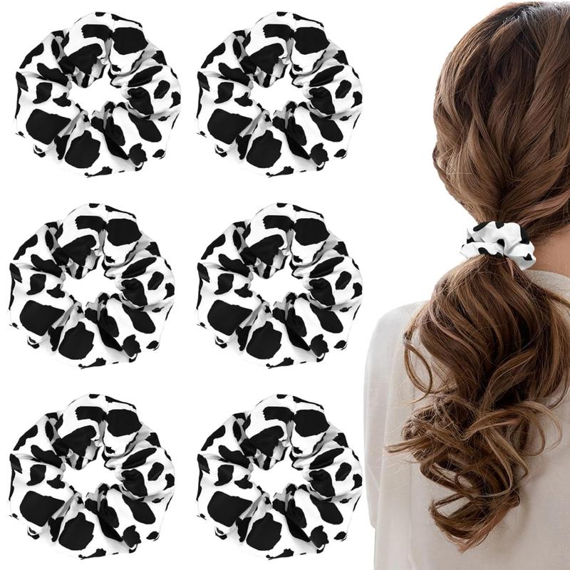 Cow Print Hair Band for Women, Non-Slip Elastic Hair Tie Ropes for Ponytail Holder Cows Hair Scrunchies Accessories for Curly Straight Thick Thin Fine Hair 6 Pack