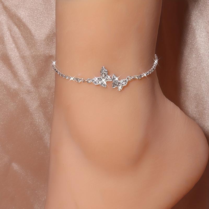 Glittering Butterfly Chain Anklet Inlaid Shiny Elegant Ankle Bracelet